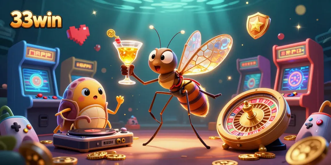 Experience the thrilling energy of 33win with a vibrant casino scene showcasing a unique mascot and exciting gaming elements.