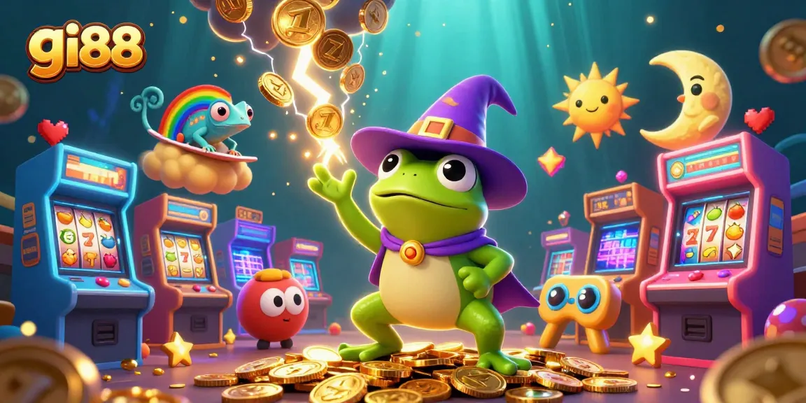 Experience the excitement of gi88 with vibrant casino-themed 3D illustration featuring magical elements and game motifs.