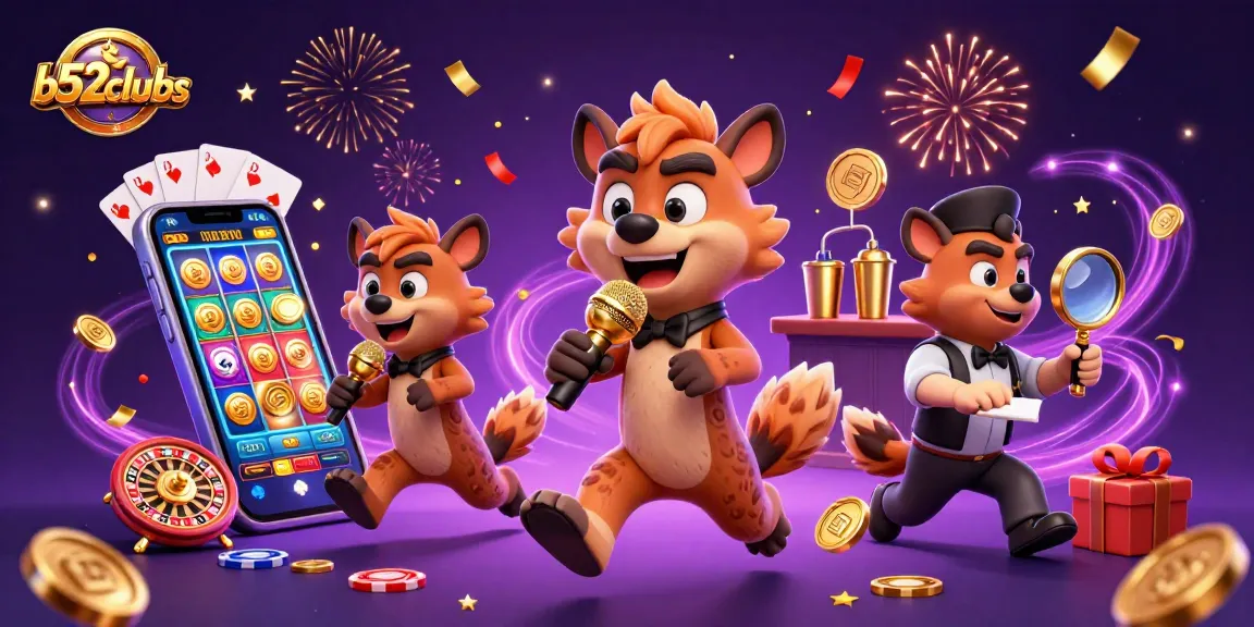Experience the vibrant energy of b52clubss with hyenas in a lively comedy casino scene.