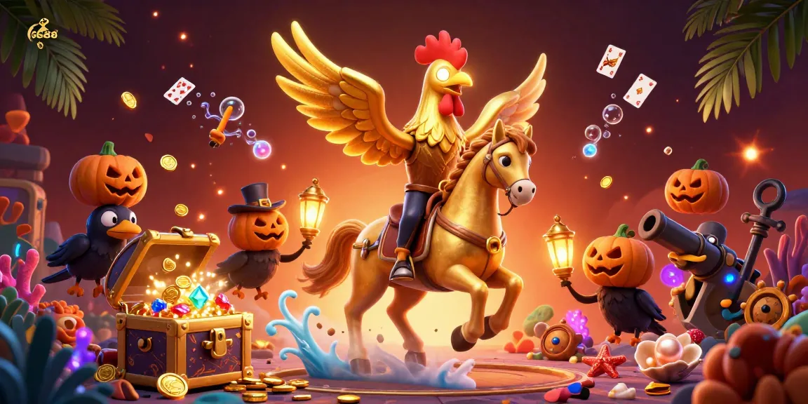 Engage in thrilling gameplay with GG88 at this exclusive casino scene featuring vibrant characters and golden treasures.