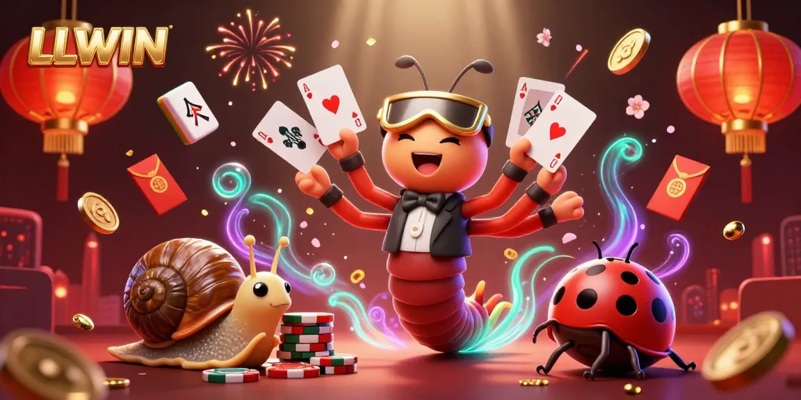 Experience LLWIN's vibrant casino world with a cartoon millipede dealer and high-roller snail.