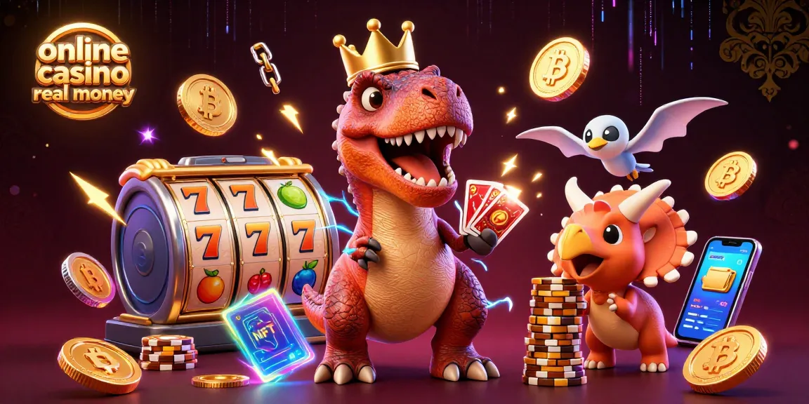 Experience the excitement of online casino real money with T-Rex, a pterodactyl, and triceratops playing cards.