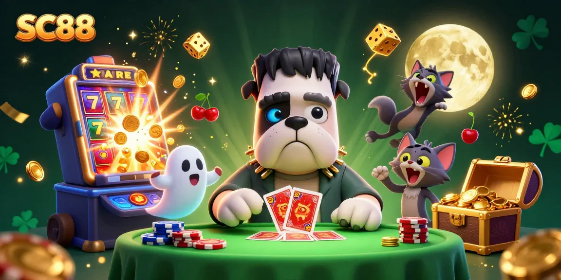 Engage with SC88 and enjoy a vibrant casino-themed 3D illustration showcasing thrilling gaming action.