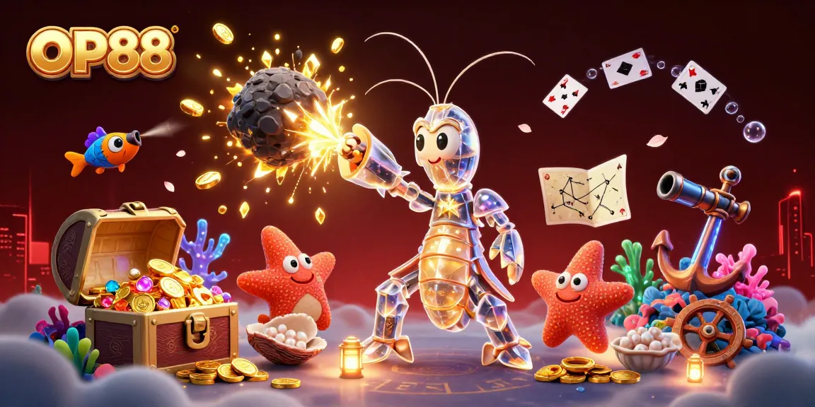 Experience the excitement of OP88 with our dynamic gaming scene showcasing vivid treasures and action.