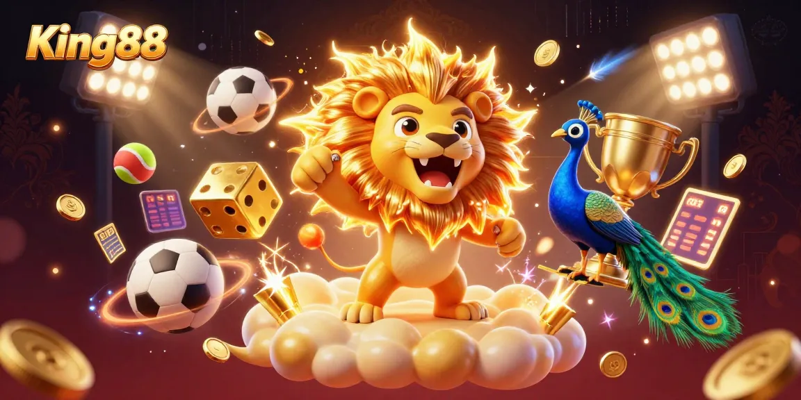 Join King88 in this vibrant illustration showcasing exhilarating sports betting moments with 3D cartoon characters.