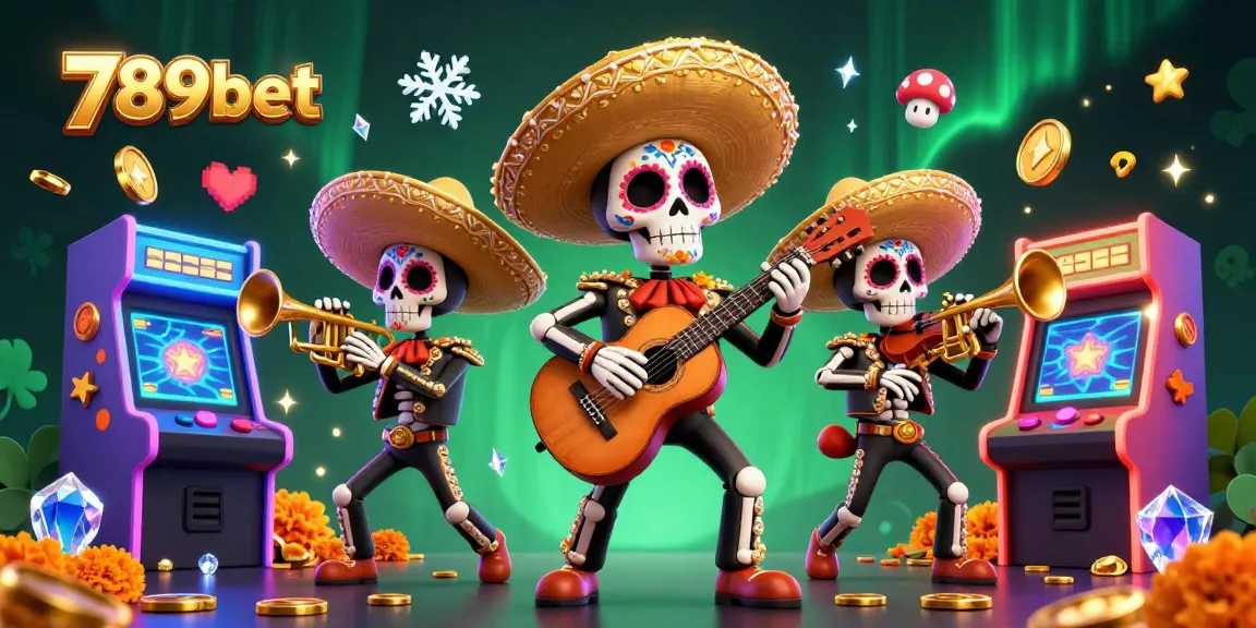 Chơi cá cược đầy thú vị tại 789bet với hình ảnh sống động từ băng nhóm mariachi và nhiều trò chơi máy arcade.