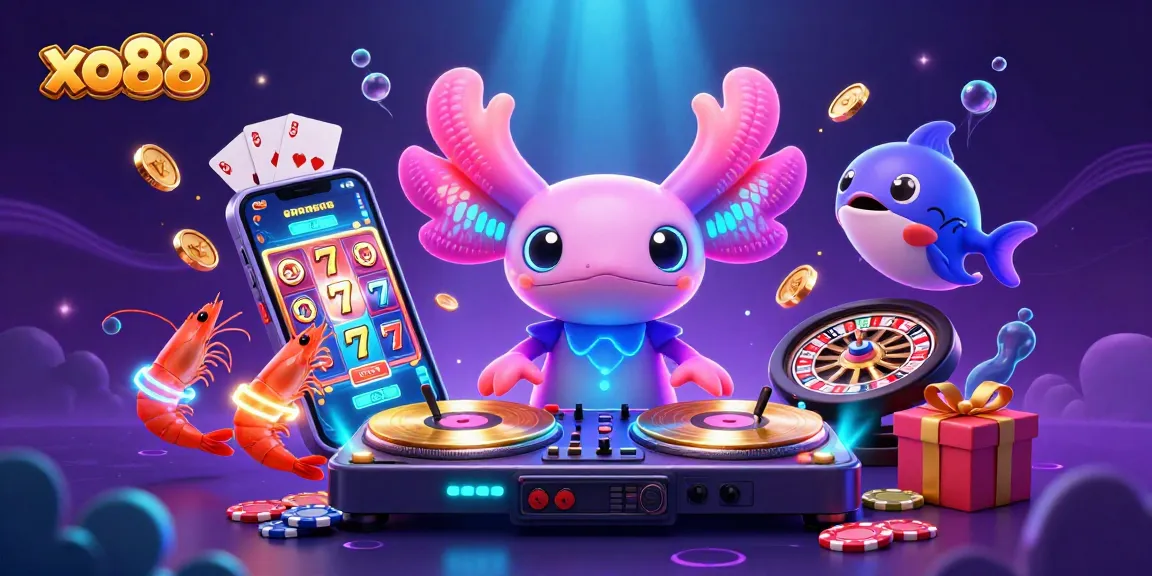 Spin colorful slot reels at xo88 with a dazzling DJ and lively sea creatures.
