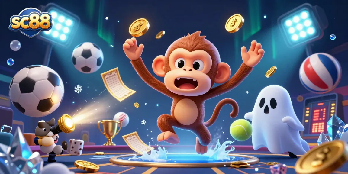 Engage with sc88 and thrill at the dynamic haunted casino scene featuring 3D poltergeist monkey and puppy.