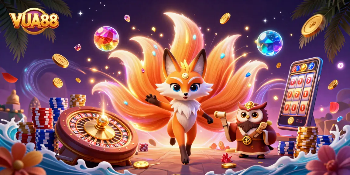 Engage in thrilling gameplay at VUA88 with colorful characters and dynamic casino elements.