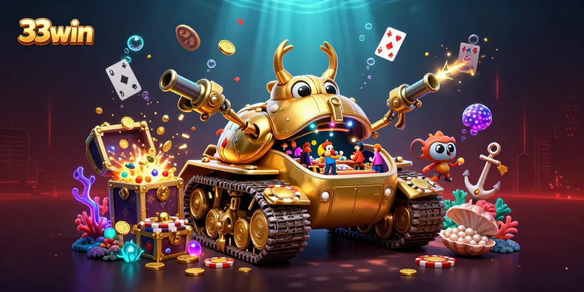 Experience thrilling gaming action with 33win in an ultra-detailed 3D casino scene bursting with excitement.