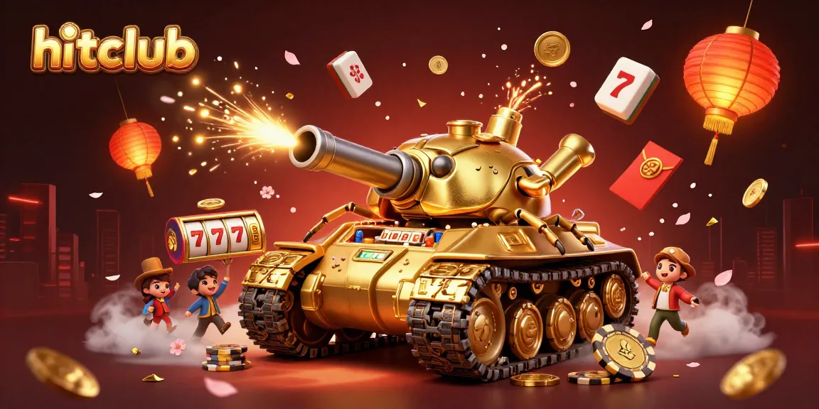 Win big at hitclub with a dazzling miniature casino inside a golden beetle tank, surrounded by vibrant game elements.