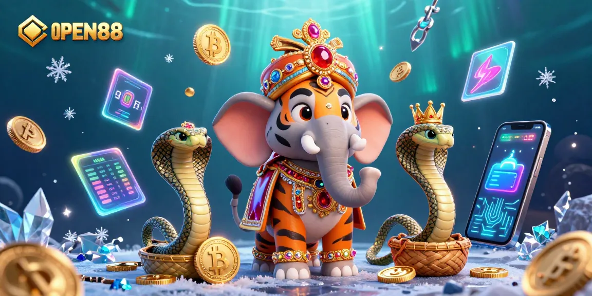 Engage with thrilling gameplay at OPEN88 while enjoying vibrant 3D casino elements and digital currency motifs.