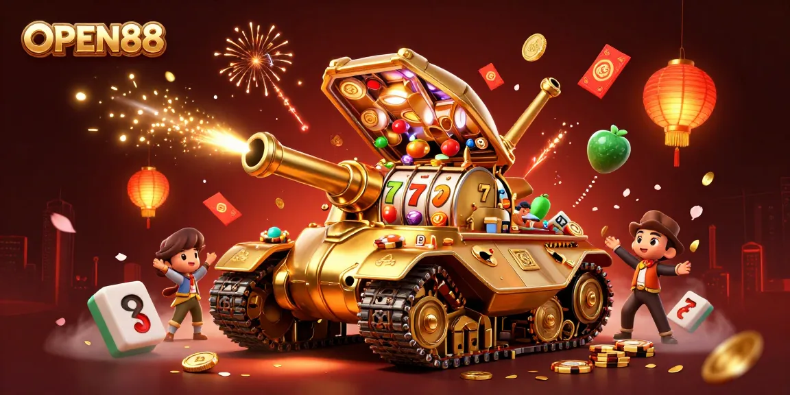 Join the fun at OPEN88 with a vibrant 3D casino scene filled with excitement and golden rewards.