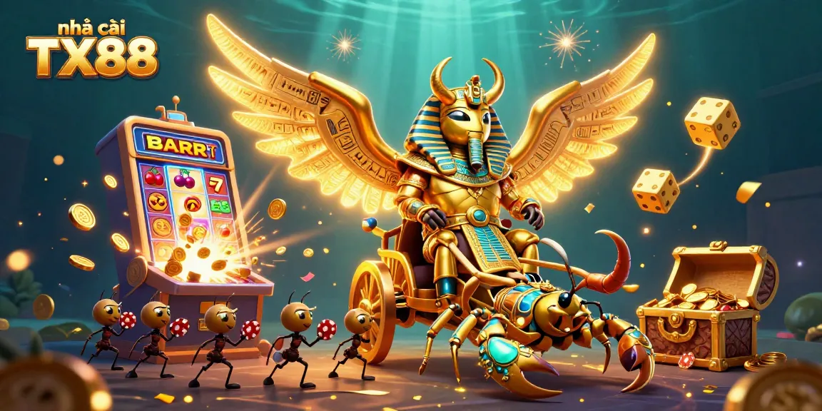 Play slots and win with nhà cái TX88 in this vibrant 3D casino scene full of excitement.