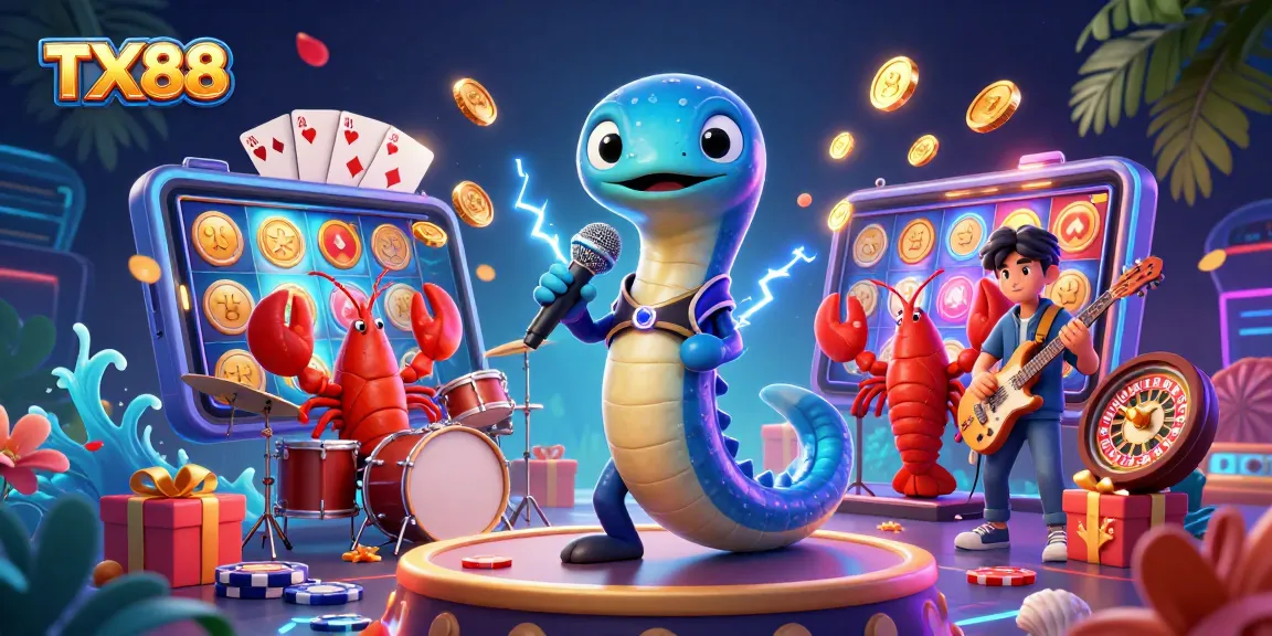 TX88 showcases an electric eel DJ performing in a vibrant underwater casino scene