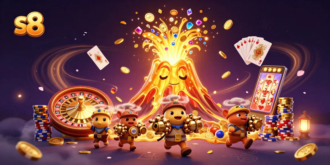 s8 players revel in a vibrant casino scene filled with golden treasures and gaming excitement