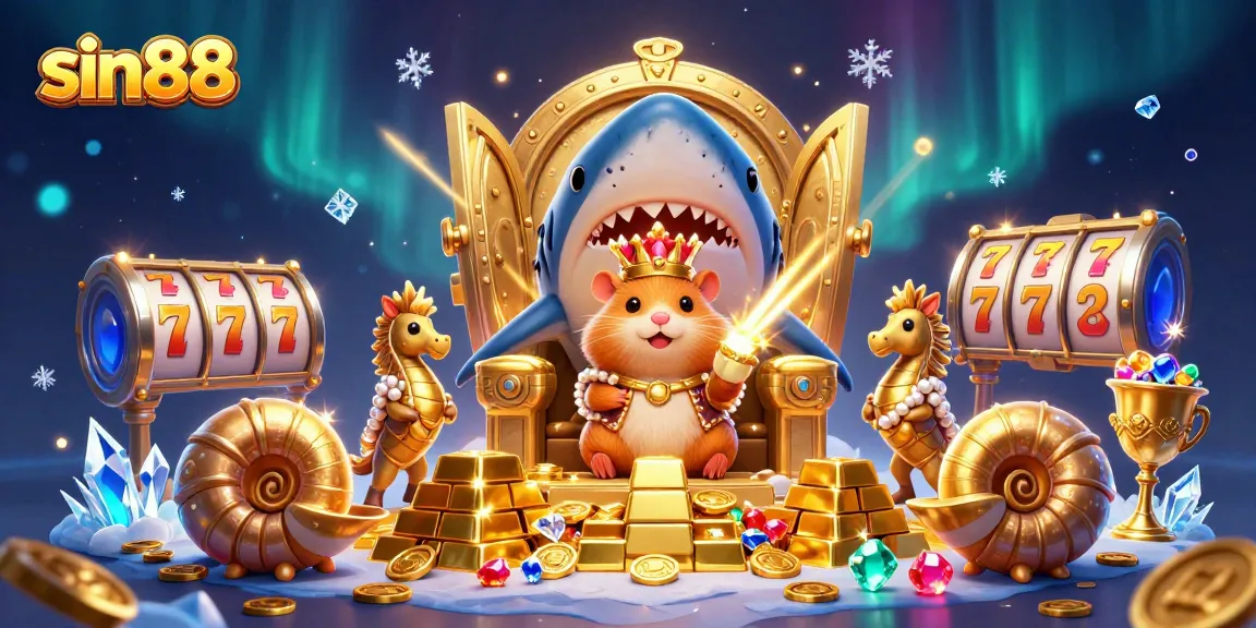 Engage with sin88 slots as a fierce golden hamster king rules his treasure-filled realm.